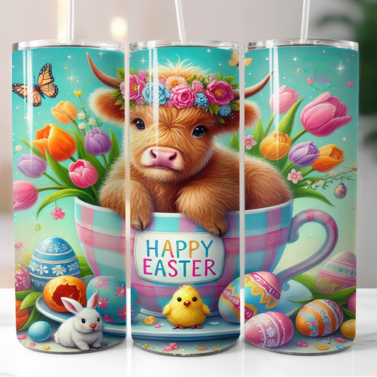 Happy Easter Highland Cow Tumbler